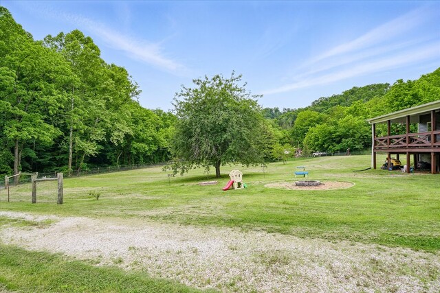 3569 Dry Mill Creek Rd, Hilham, TN 38568 - view of yard featuring an outdoor fire pit and a view of trees