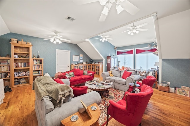 292 Mclerran Cemetery Rd, Moss, TN 38575 - living area with a ceiling fan, wood finished floors, and vaulted ceiling