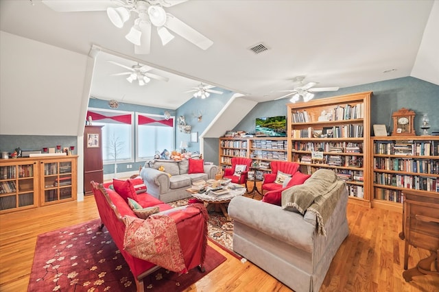 292 Mclerran Cemetery Rd, Moss, TN 38575 - living room featuring ceiling fan, lofted ceiling, and wood finished floors