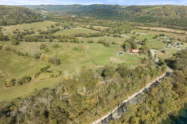 birds eye view of property with a forest view and a rural view