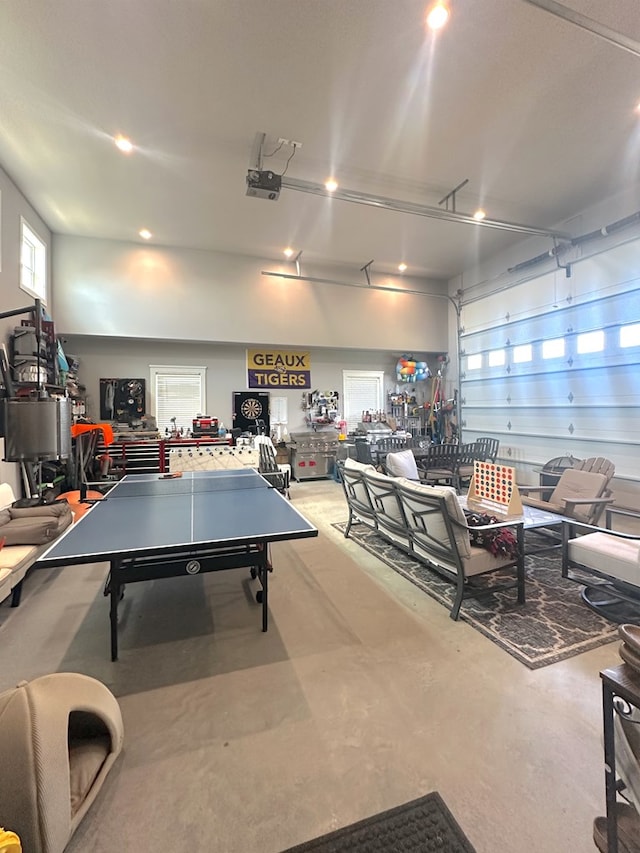 197 Sunfish Ln, Hilham, TN 38568 - recreation room featuring a garage, concrete floors, and recessed lighting