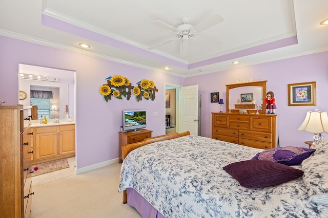 169 Prosperity Dr, Baxter, TN 38544 - bedroom with a raised ceiling, crown molding, light carpet, recessed lighting, and baseboards