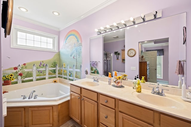 169 Prosperity Dr, Baxter, TN 38544 - full bath featuring a tub with jets, crown molding, and double vanity
