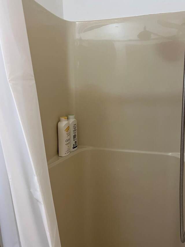 room details featuring a shower with shower curtain