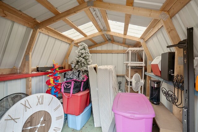 storage room featuring a skylight