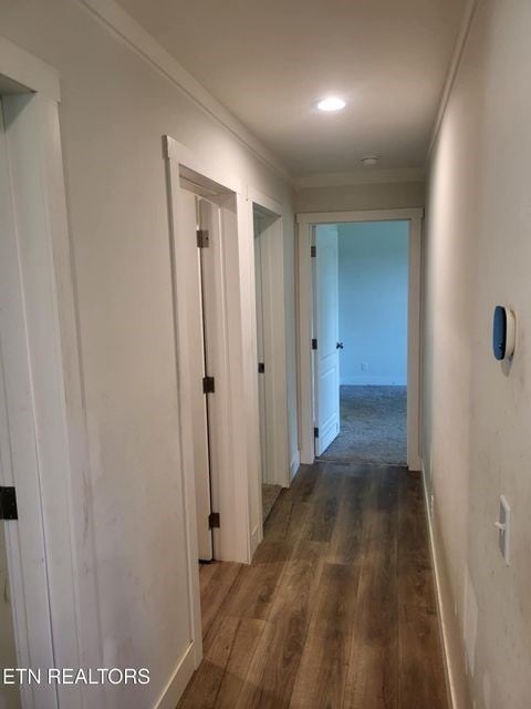 216 Valerie Dr, Deer Lodge, TN 37726 - corridor with crown molding and wood finished floors