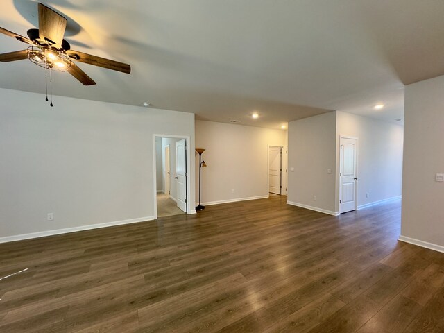 336 Oliver Way, Baxter, TN 38544 - empty room featuring recessed lighting, ceiling fan, dark wood-type flooring, and baseboards