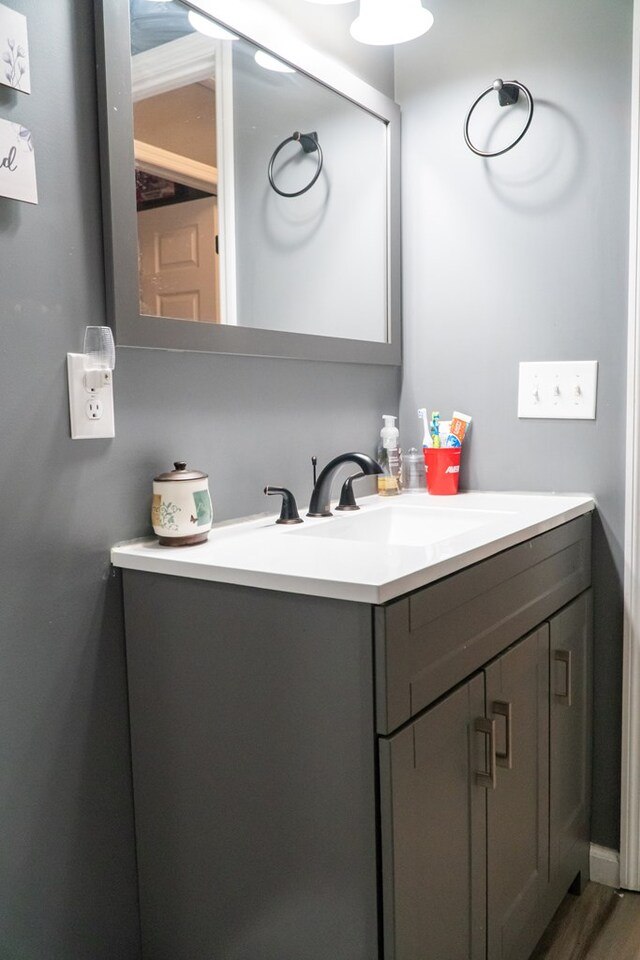 bathroom with vanity and wood finished floors