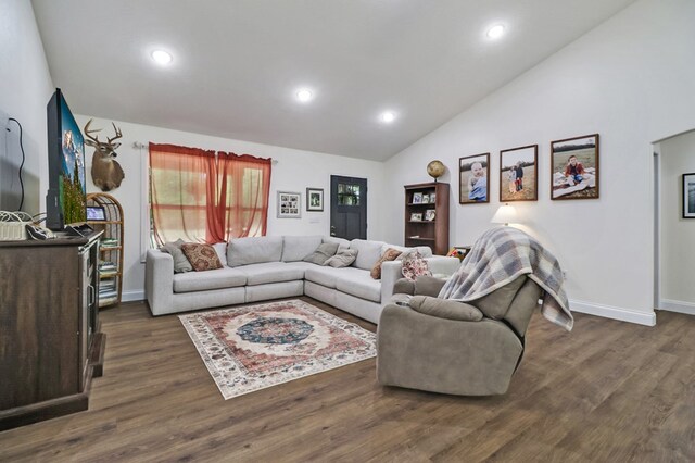 98 Paso Fino Trl, Jamestown, TN 38556 - living area featuring vaulted ceiling, dark wood-type flooring, baseboards, and recessed lighting
