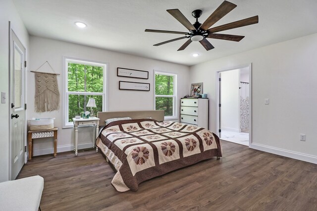 98 Paso Fino Trl, Jamestown, TN 38556 - bedroom featuring dark wood-style flooring, baseboards, recessed lighting, and a ceiling fan