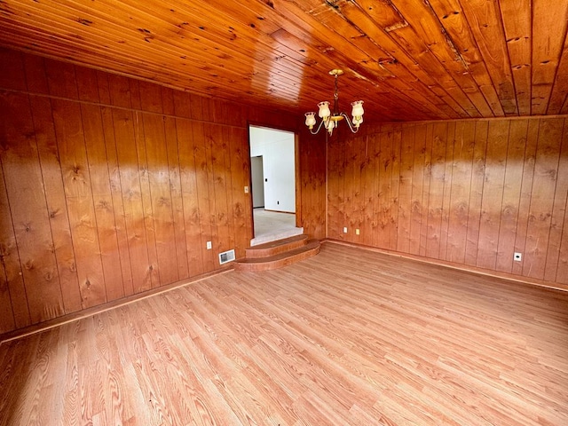 1039 Old Martha Washington Rd, Clarkrange, TN 38553 - empty room featuring wood finished floors, a chandelier, wood ceiling, and wood walls