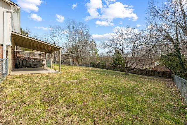 view of yard with a fenced backyard and a patio area