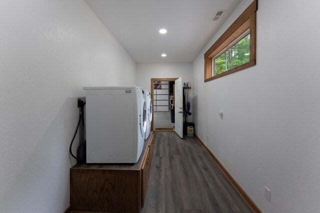 294 Big Piney Loop, Wilder, TN 38589 - laundry room with washer / clothes dryer, baseboards, wood finished floors, and recessed lighting