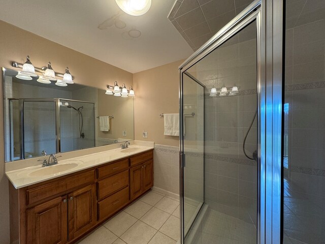 1032 Kendall Smith Rd, Pikeville, TN 37367 - bathroom featuring tile patterned flooring, a stall shower, and double vanity