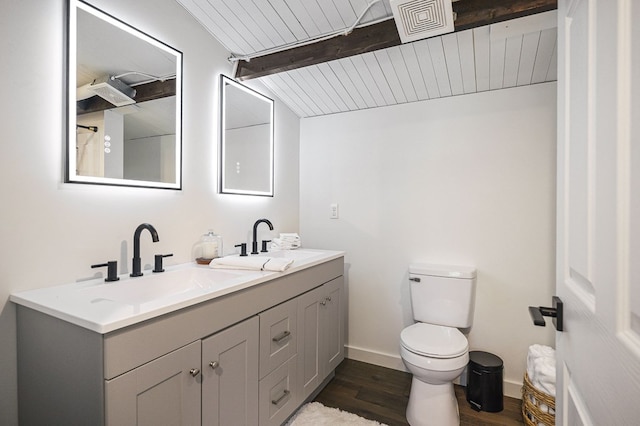 122 Abby Ln, Byrdstown, TN 38549 - full bath featuring beamed ceiling, double vanity, and wood finished floors