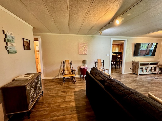 151 Dykes Ln, Crossville, TN 38571 - living area with crown molding, wood finished floors, track lighting, and a textured ceiling