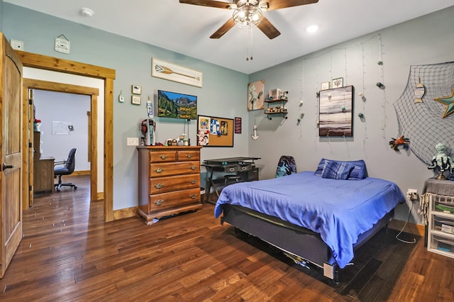 2810 Stockton Rd, Jamestown, TN 38556 - bedroom featuring wood finished floors, a desk, ceiling fan, and recessed lighting