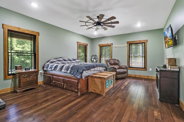 2810 Stockton Rd, Jamestown, TN 38556 - bedroom with dark wood finished floors, recessed lighting, and a ceiling fan