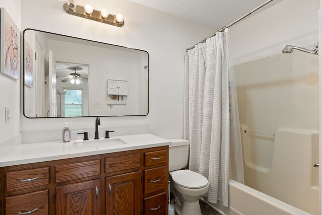 2876 Hilham Hwy, Hilham, TN 38568 - full bathroom featuring vanity, shower / bathtub combination with curtain, and ceiling fan