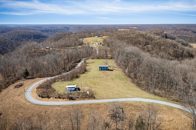 drone / aerial view with a rural view and a view of trees