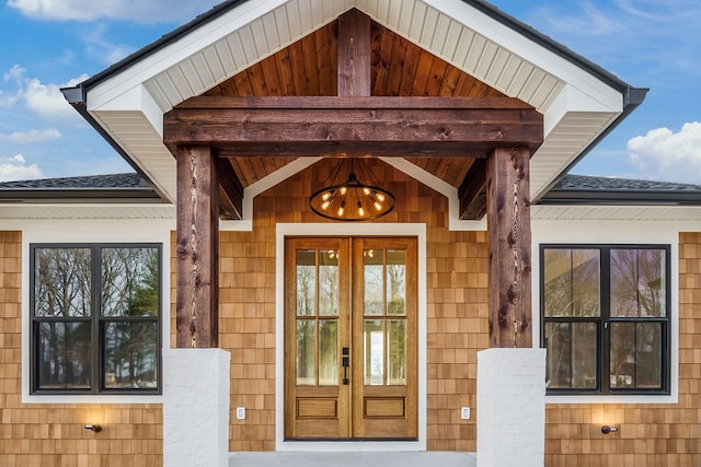 doorway to property featuring french doors