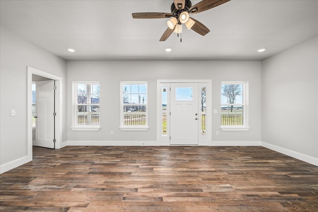 entryway featuring dark wood-style floors, recessed lighting, and a healthy amount of sunlight