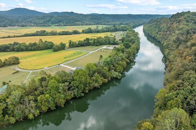 bird's eye view with a water and mountain view and a rural view