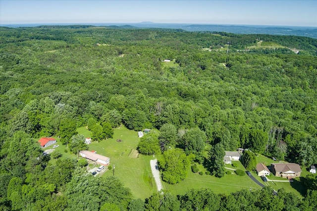 aerial view featuring a forest view