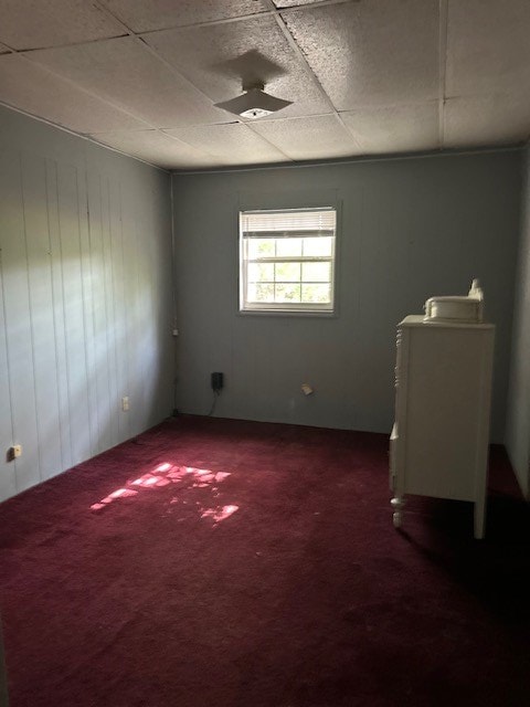 spare room with carpet and a paneled ceiling