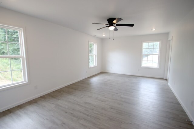 spare room with plenty of natural light, light wood-style flooring, and baseboards