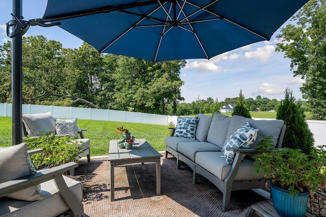 view of patio / terrace with outdoor lounge area and a fenced backyard