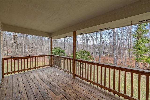 wooden deck with a lawn