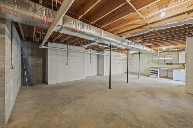 view of unfinished basement