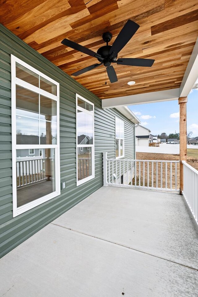 view of patio with covered porch and a ceiling fan