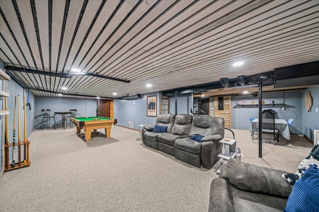 playroom featuring carpet flooring and pool table