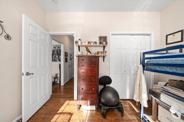 bedroom with a closet and wood finished floors