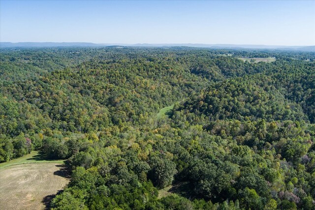 birds eye view of property featuring a forest view