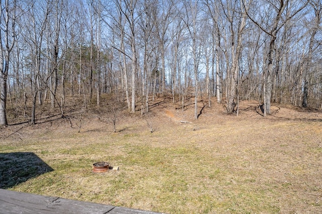 view of yard with a fire pit