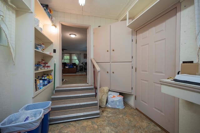 stairway with stone finish flooring