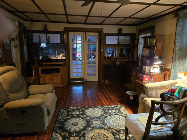 living area with dark wood-style flooring