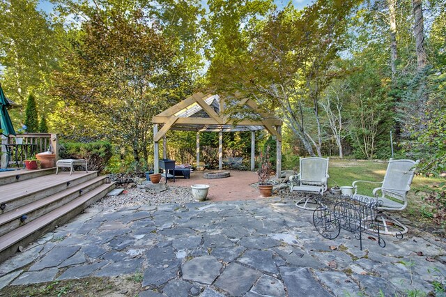 view of patio / terrace with an outdoor fire pit