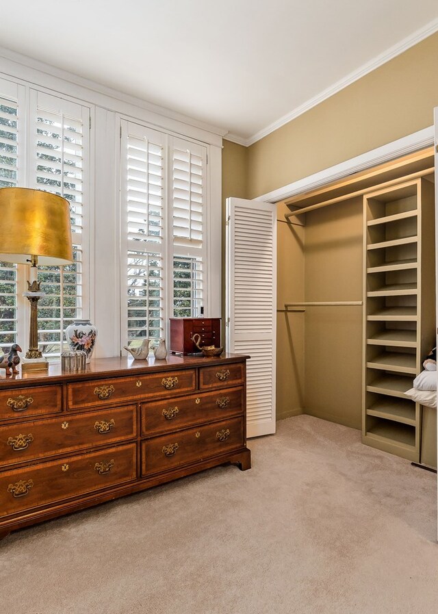 interior space featuring light colored carpet