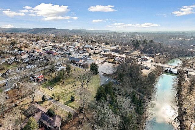 aerial view featuring a residential view and a water and mountain view