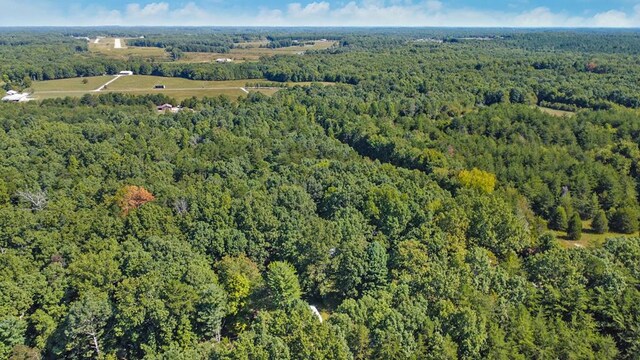 birds eye view of property featuring a forest view