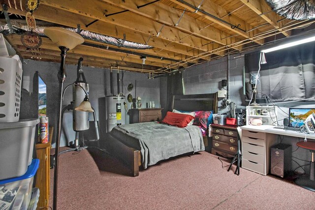 carpeted bedroom featuring electric water heater