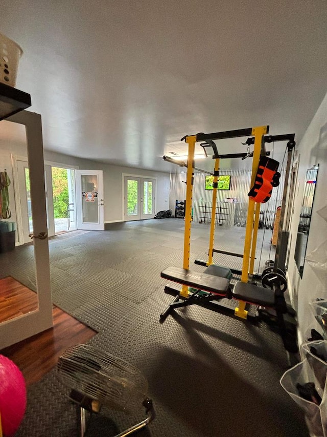 exercise room with french doors