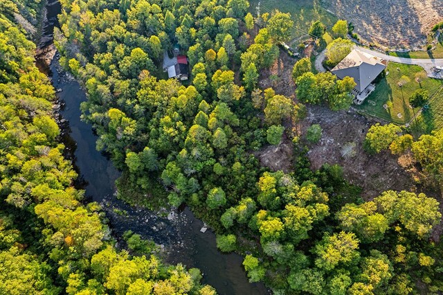 drone / aerial view featuring a view of trees