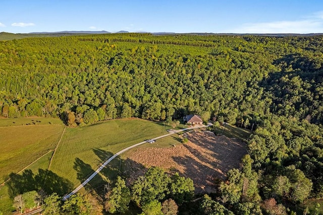 drone / aerial view featuring a view of trees