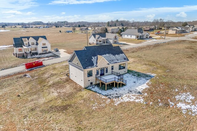 aerial view with a rural view and a residential view