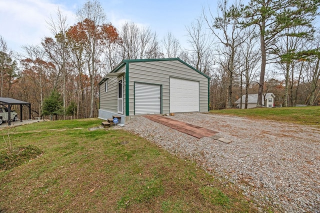 view of detached garage